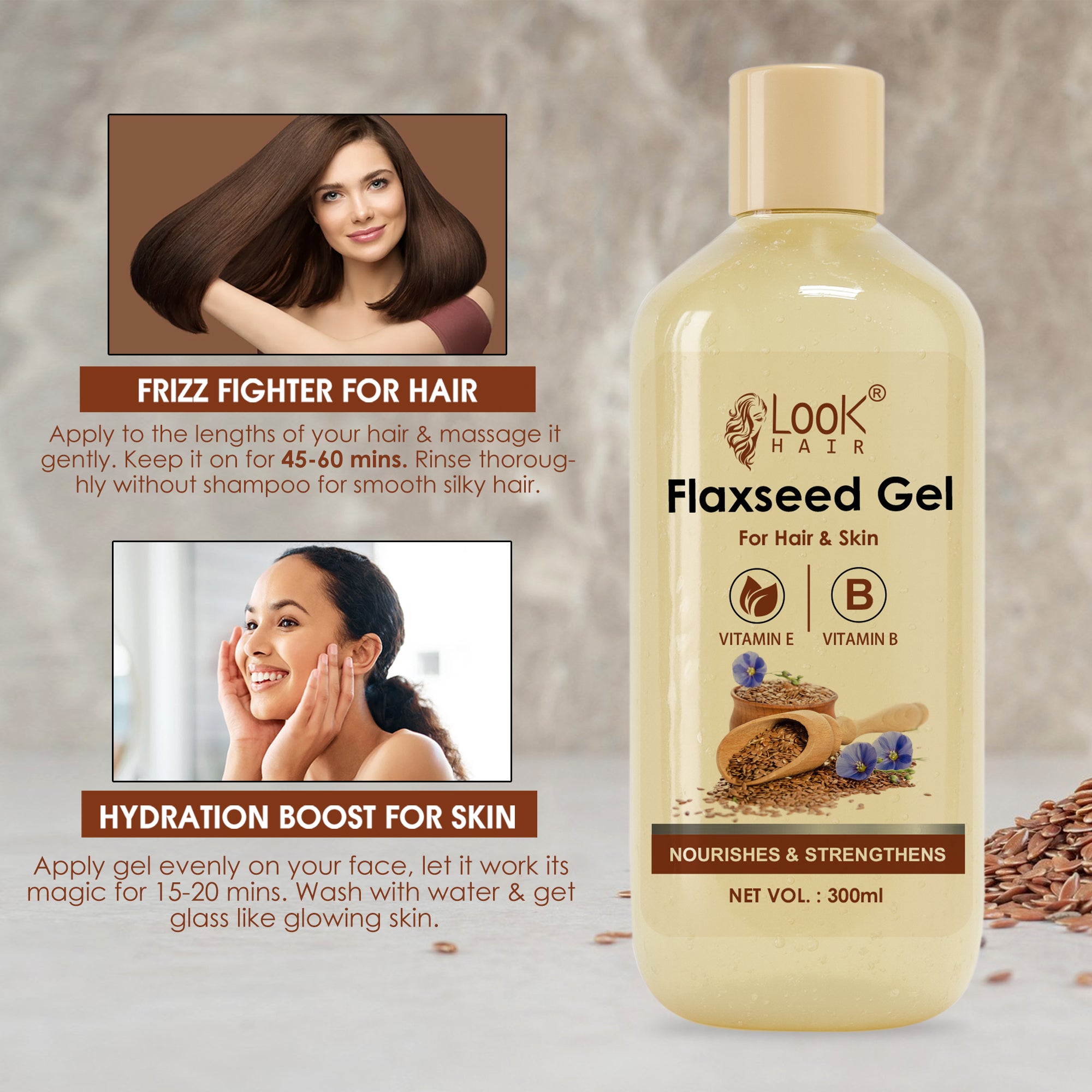 look hair Flaxseed Gel for Hair & Skin – Softening & Shine Boosting Formula  (300 ml)