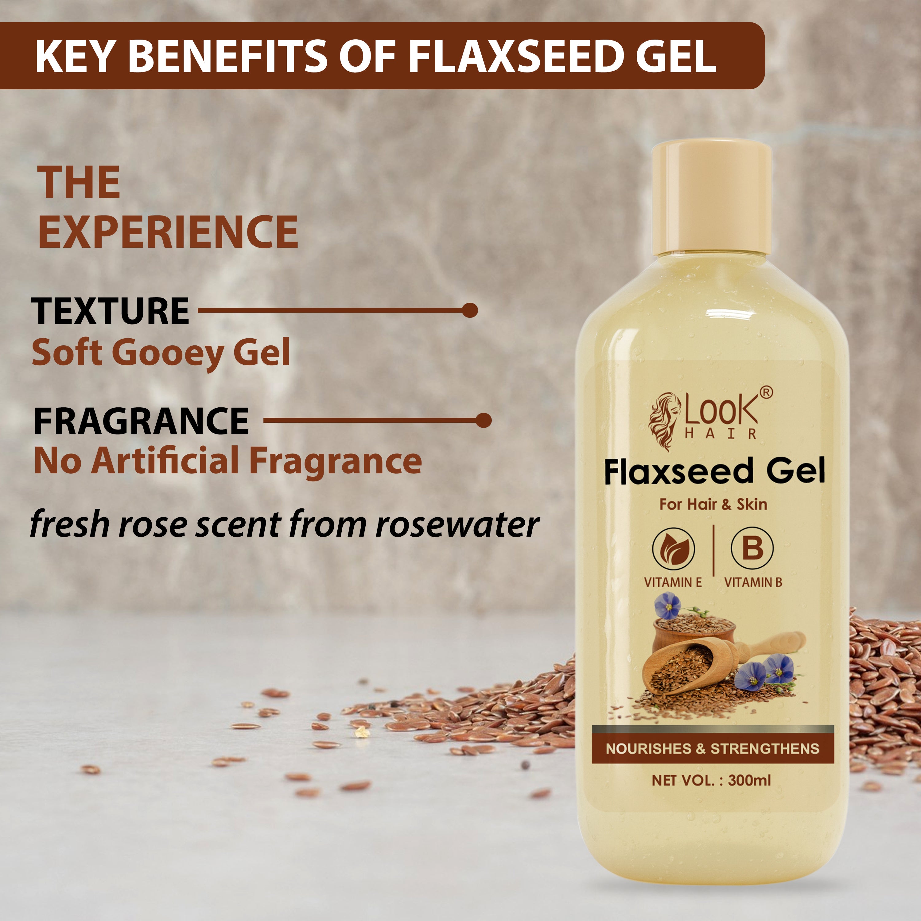 look hair Flaxseed Gel for Hair & Skin – Softening & Shine Boosting Formula  (300 ml)